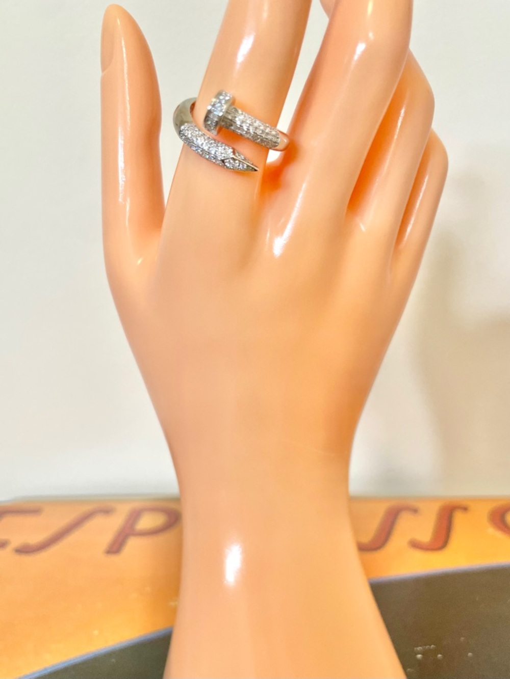 Iced Out White Gold Filled Adjustable Nail Wrap Ring Designer Inspired NWOT - Picture 4 of 10